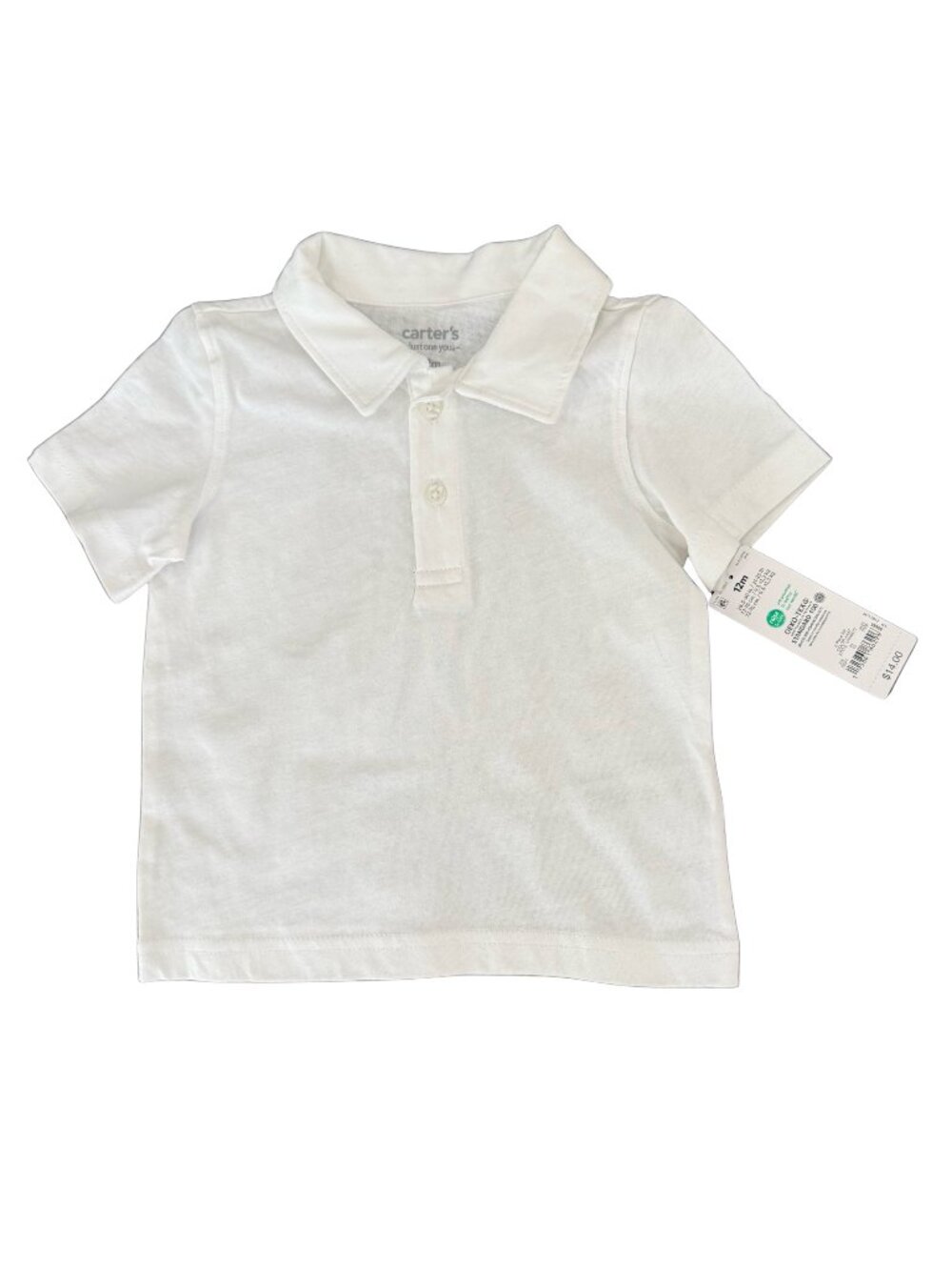 Carter’s Baby Boys White Polo Shirt — 12M, Short Sleeve, New with Tags